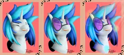 Size: 4835x2145 | Tagged: safe, artist:chibiteff, derpibooru import, vinyl scratch, pony, unicorn, absurd resolution, bust, eyes closed, female, horn, mare, music, music notes, open mouth, portrait, solo, sunglasses, teeth