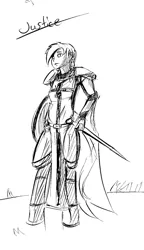 Size: 750x1300 | Tagged: artist needed, safe, derpibooru import, oc, oc:justice, unofficial characters only, satyr, fantasy class, knight, monochrome, offspring, solo, warrior