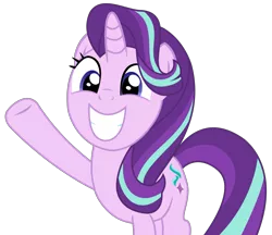Size: 3313x2863 | Tagged: safe, artist:sketchmcreations, derpibooru import, starlight glimmer, pony, unicorn, no second prances, cute, female, glimmerbetes, grin, happy, inkscape, mare, raised hoof, simple background, smiling, solo, transparent background, vector