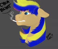 Size: 900x750 | Tagged: 420, artist:rapid fire, cigarette, cyka blyat, derpibooru import, drugs, marijuana, oc, oc:rack redstar, russian, safe, smoke, smoke weed everyday, smoking, solo, unofficial characters only, vulgar