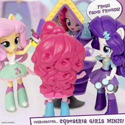 Size: 640x640 | Tagged: safe, derpibooru import, fluttershy, pinkie pie, rarity, equestria girls, bowquite, clothes, doll, equestria girls minis, irl, makeover, makeup, mirror, nail polish, perfume, photo, skirt, tanktop, toy