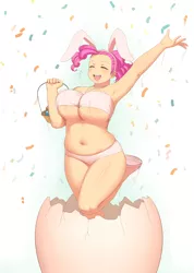 Size: 2900x4077 | Tagged: absurd resolution, adorasexy, armpits, artist:lvl, art pack:my little sweetheart, art pack:my little sweetheart 5, belly button, big breasts, blushing, booty shorts, bra, breasts, bunny ears, busty pinkie pie, chubby, clothes, confetti, curvy, cute, derpibooru import, easter, easter basket, easter egg, egg, excited, eyes closed, female, holiday, huge breasts, human, humanized, my little sweetheart, my little sweetheart 5, open mouth, panties, pinkie pie, plump, ponk, sexy, smiling, solo, solo female, stupid sexy pinkie, suggestive, underboob, underwear
