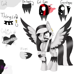 Size: 1000x1000 | Tagged: artist:darkshadowww, choker, derpibooru import, ear piercing, earring, edgy, oc, oc:dark shadow, piercing, reference sheet, safe, solo, spiked choker, tattoo, unofficial characters only