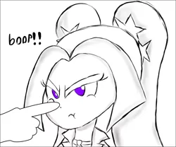 Size: 1061x884 | Tagged: safe, artist:mildockart, derpibooru import, edit, aria blaze, equestria girls, :t, angry, boop, cute, dialogue, frown, glare, madorable, monochrome, scrunchy face, sketch, solo, this will end in tears, tsundaria, tsundere