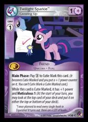 Size: 358x500 | Tagged: safe, derpibooru import, night light, twilight sparkle, ccg, enterplay, filly, marks in time, merchandise, quote