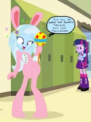 Size: 3024x4032 | Tagged: suggestive, artist:boxtrot, derpibooru import, trixie, twilight sparkle, equestria girls, rainbow rocks, bunny costume, bunny ears, clothes, diaper, diaper fetish, hypnosis, myth makers, namesake, poofy diaper, rattle, story included, trixie in toyland