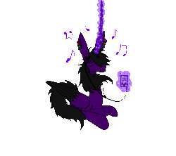 Size: 900x800 | Tagged: safe, artist:the dragon medic, derpibooru import, oc, oc:rainbowrupee, unofficial characters only, alicorn, pony, alicorn oc, animated, black, impossibly large horn, magic, music, purple, solo