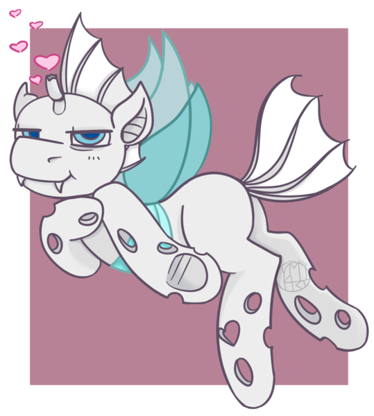 Size: 1024x1139 | Tagged: albino, albino changeling, artist:ymiart, changeling, derpibooru import, heart, :i, looking at you, lying down, male, oc, oc:paradigm, smiling, solo, suggestive, underhoof, unofficial characters only, white changeling