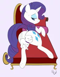 Size: 935x1200 | Tagged: suggestive, artist:hidden-cat, derpibooru import, rarity, cat, pony, unicorn, fainting couch, female, looking back, plot, rearity, rubbing, solo, solo female, strategically covered, sweat, sweatdrop