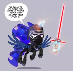 Size: 1000x966 | Tagged: artist:pixelkitties, crossguard lightsaber, crossover, derpibooru import, kylo ren, lightsaber, mask, may the fourth be with you, princess luna, safe, solo, star wars, star wars: the force awakens, star wars: the last jedi, weapon