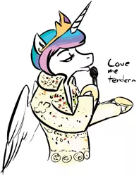 Size: 512x650 | Tagged: safe, artist:tempusfidgets, deleted from derpibooru, derpibooru import, princess celestia, alicorn, pony, semi-anthro, 30 minute art challenge, bipedal, clothes, costume, elvis presley, female, glorious sun princess, hoof shoes, love me tender, microphone, nightmare night, simple background, solo