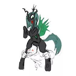 Size: 1000x1000 | Tagged: artist:magello, color, derpibooru import, human, piggyback ride, queen chrysalis, queen chrysalis is not amused, safe