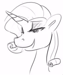 Size: 350x417 | Tagged: safe, artist:tempusfidgets, deleted from derpibooru, derpibooru import, rarity, bust, eyeshadow, lineart, makeup, monochrome, portrait, smug, solo