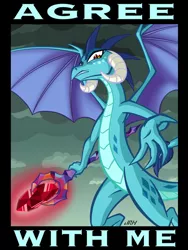 Size: 540x720 | Tagged: agree with me, artist:texasuberalles, bloodstone scepter, derpibooru import, dragon, dragon lord ember, flying, gauntlet of fire, looking at you, princess ember, safe, solo