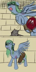 Size: 768x1541 | Tagged: semi-grimdark, artist:thebathwaterhero, derpibooru import, oc, oc:misty horizons, unofficial characters only, pegasus, pony, series:entrapment, adult, angry, arena, blood, bruised, cyoa, female, fight, gladiator, injured, mace, mare, shield, slave, story included, weapon, wings