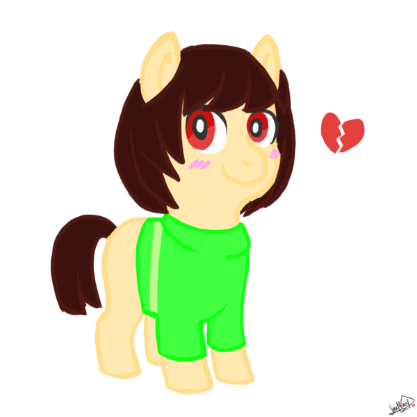 Size: 1280x1280 | Tagged: artist:alexyorim, blushing, chara, crossover, cute, derpibooru import, grimcute, heartbreak, looking at you, ponified, safe, smiling, undertale