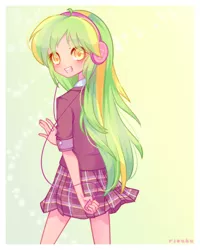 Size: 2000x2500 | Tagged: safe, artist:riouku, derpibooru import, lemon zest, equestria girls, friendship games, clothes, crystal prep academy, crystal prep academy uniform, crystal prep shadowbolts, cute, headphones, looking at you, moe, open mouth, pleated skirt, school uniform, skirt, solo, zestabetes