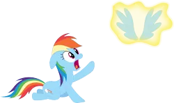 Size: 3575x2125 | Tagged: artist:porygon2z, derpibooru import, floating wings, kneeling, magic, offscreen character, rainbow dash, safe, simple background, solo, transparent background, vector, wingless