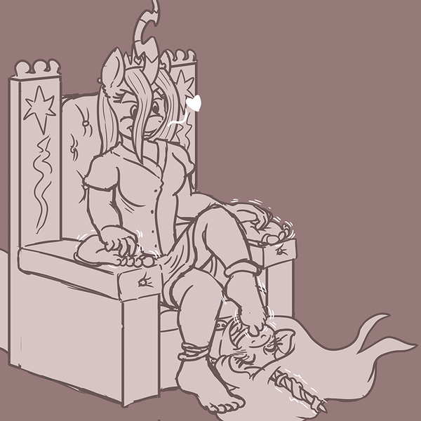 Size: 800x800 | Tagged: anklet, anthro, artist:caroo, barefoot, bondage, bondage furniture, derpibooru import, domination, dominatrix, erotic tickling, feet, feet on face, femdom, fetish, foot fetish, magic suppression, monochrome, plantigrade anthro, princess celestia, queen chrysalis, sketch, suggestive, throne, tickle fetish, tickling