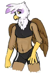 Size: 598x854 | Tagged: safe, artist:graffiti, derpibooru import, gilda, anthro, gryphon, belly button, clothes, midriff, pixelated, solo, sports bra, upscale