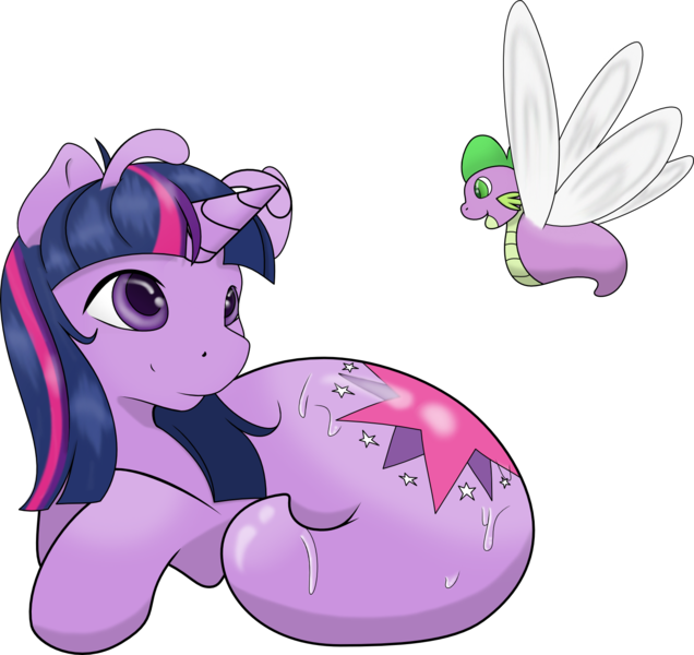 Size: 1541x1453 | Tagged: artist:camychan, artist:thevioletyoshi, derpibooru import, edit, original species, ponyslug, safe, species swap, spike, twilight sparkle