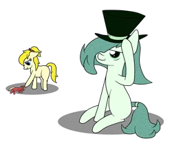Size: 1200x1000 | Tagged: semi-grimdark, alternate version, artist:680p, derpibooru import, oc, oc:emerald jewel, oc:treads, oc:uncle lucky, earth pony, pony, colt quest, adult, alternate timeline, alternate universe, bad end, bags under eyes, child, color, crossover, cutie mark, cyoa:colorblind, cyoa:galloping steel, doll, evil, female, filly, hair over one eye, hat, kidnapped, male, pimp, pimp hat, ponytail, sex slave, stallion, tail wrap, toy, wip