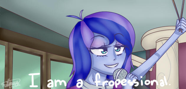 Size: 630x303 | Tagged: safe, artist:fluffyrainbowkitty, derpibooru import, princess luna, equestria girls, friendship games, blooper, friendship games bloopers, humanized, scene interpretation, solo, spoonerism, vice principal luna