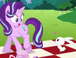 Size: 594x459 | Tagged: safe, derpibooru import, screencap, angel bunny, starlight glimmer, pony, rabbit, no second prances, cropped, female, happy, heart, interspecies, love, male, shipping, smiling, starbunny, straight