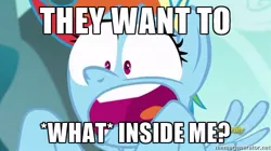 Size: 500x279 | Tagged: bronybait, caption, derpibooru import, edit, edited screencap, exploitable meme, faic, image macro, iwtcird, meme, memegenerator, no second prances, rainbow dash, reaction image, screencap, suggestive