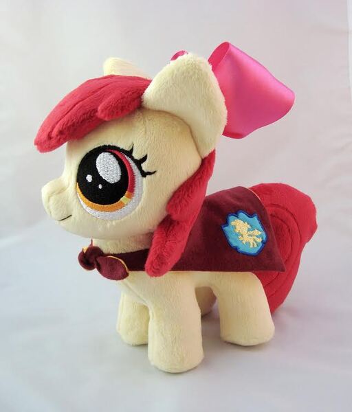 Size: 643x753 | Tagged: 4de, apple bloom, artist:planetplush, cape, clothes, cmc cape, derpibooru import, irl, photo, plushie, prototype, safe, solo