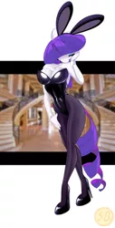 Size: 648x1280 | Tagged: abs, anthro, artist:5bitsabuck, breasts, bunny suit, busty rarity, clothes, derpibooru import, eye clipping through hair, female, high heels, leotard, pantyhose, plantigrade anthro, rarity, solo, solo female, suggestive