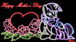 Size: 1920x1080 | Tagged: artist:rose5tar, artist:voaxmasterspydre, black background, derpibooru import, filly, filly twilight sparkle, flower, heart, mother and daughter, mother's day, neon, neon art, rose, safe, simple background, twilight sparkle, twilight velvet, vector