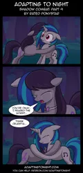 Size: 960x2000 | Tagged: safe, artist:terminuslucis, derpibooru import, octavia melody, vinyl scratch, earth pony, pony, unicorn, vampire, vampony, comic:adapting to night, comic:adapting to night: shadow combat, comic, crying, forest, hug