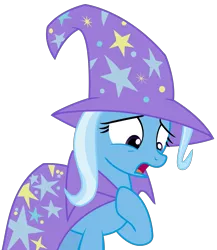 Size: 3547x4078 | Tagged: safe, artist:sketchmcreations, derpibooru import, trixie, pony, unicorn, no second prances, absurd resolution, clothes, female, inkscape, mare, open mouth, raised hoof, sad, simple background, solo, transparent background, trixie's cape, trixie's hat, vector