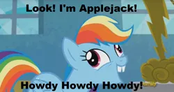 Size: 1384x732 | Tagged: alternate hairstyle, bucktooth, derp, derpibooru import, discovery family logo, edit, edited screencap, exploitable meme, forthright filly, i didn't listen, image macro, meme, newbie dash, rainbow dash, safe, screencap, toy story