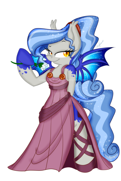 Size: 1280x1920 | Tagged: safe, artist:silent-shadow-wolf, derpibooru import, oc, oc:midnight radiance, unofficial characters only, bat pony, pony, bipedal, clothes, costume, disney, dress, hercules, megara, simple background, solo, transparent background