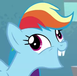 Size: 1200x1194 | Tagged: safe, derpibooru import, screencap, rainbow dash, pony, newbie dash, bucktooth, derp, faic, forthright filly, funny, silly, silly pony, smiling