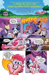 Size: 900x1384 | Tagged: safe, artist:andypriceart, derpibooru import, idw, pinkie pie, rarity, earth pony, pony, unicorn, spoiler:comic, spoiler:comic42, carousel boutique, clothes, comic, dress, duo, female, mare, melodrama, official comic, ponyquin, preview, speech bubble