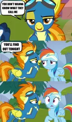 Size: 1276x2155 | Tagged: bedroom eyes, caption, derpibooru import, discovery family logo, edit, edited screencap, newbie dash, rainbow dash, screencap, screencap comic, spitfire, spitfire's nickname, suggestive, tonight you, wonderbolts uniform