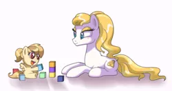 Size: 3306x1739 | Tagged: safe, artist:estories, derpibooru import, oc, oc:alice goldenfeather, oc:golden jewel, unofficial characters only, pony, baby, baby pony, cute, mother and daughter, younger