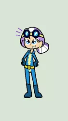 Size: 280x498 | Tagged: artist:obeliskgirljohanny, cute, derpibooru import, diamond tiara, earring, goggles, human, humanized, lightning, looking at you, piercing, safe, solo, wonderbolts uniform