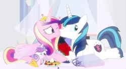 Size: 1500x830 | Tagged: artist:dm29, bed, derpibooru import, female, food, julian yeo is trying to murder us, kissing, male, mother's day, pancakes, princess cadance, princess flurry heart, safe, shining armor, shiningcadance, shipping, straight