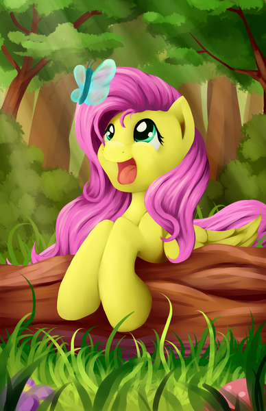 Size: 3300x5100 | Tagged: absurd resolution, artist:grennadder, butterfly, cute, derpibooru import, fluttershy, happy, open mouth, safe, shyabetes, solo