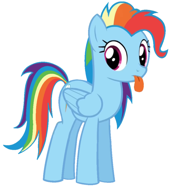 Size: 789x862 | Tagged: safe, artist:cre8ivewing, derpibooru import, edit, edited screencap, screencap, rainbow dash, pegasus, pony, newbie dash, alternate hairstyle, background removed, behaving like pinkie pie, dynamic dash, female, mare, simple background, solo, tongue out, transparent background