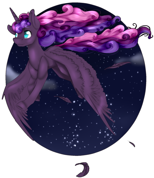 Size: 1024x1180 | Tagged: safe, artist:doodle-28, derpibooru import, oc, oc:eternal lullaby, unofficial characters only, alicorn, pony, alicorn oc, flying, night, solo