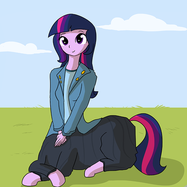 Size: 726x726 | Tagged: safe, artist:tjpones, derpibooru import, twilight sparkle, centaur, equestria girls, clothes, crossed hooves, crossed legs, cute, grass, ponytaur, sitting, solo, twiabetes