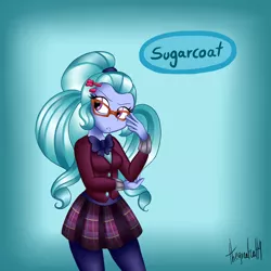 Size: 1024x1024 | Tagged: safe, artist:queentigrel, derpibooru import, sugarcoat, equestria girls, friendship games, glasses, solo