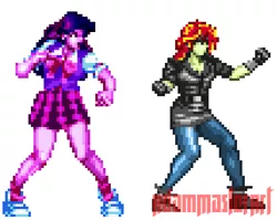 Size: 430x343 | Tagged: safe, artist:adammasterart, derpibooru import, sci-twi, sunset shimmer, twilight sparkle, equestria girls, 16-bit, fighting stance, openbor, pixel art, pony coloring, preview, sprite, streets of rage