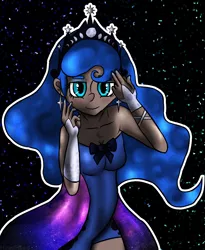 Size: 1058x1290 | Tagged: artist:heedheed, clothes, derpibooru import, dress, human, humanized, nail polish, night, princess luna, safe, solo, stars