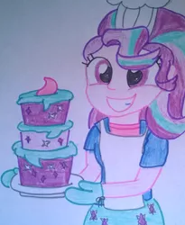 Size: 1494x1825 | Tagged: safe, artist:toyminator900, derpibooru import, starlight glimmer, equestria girls, cake, equestria girls-ified, food, solo, traditional art